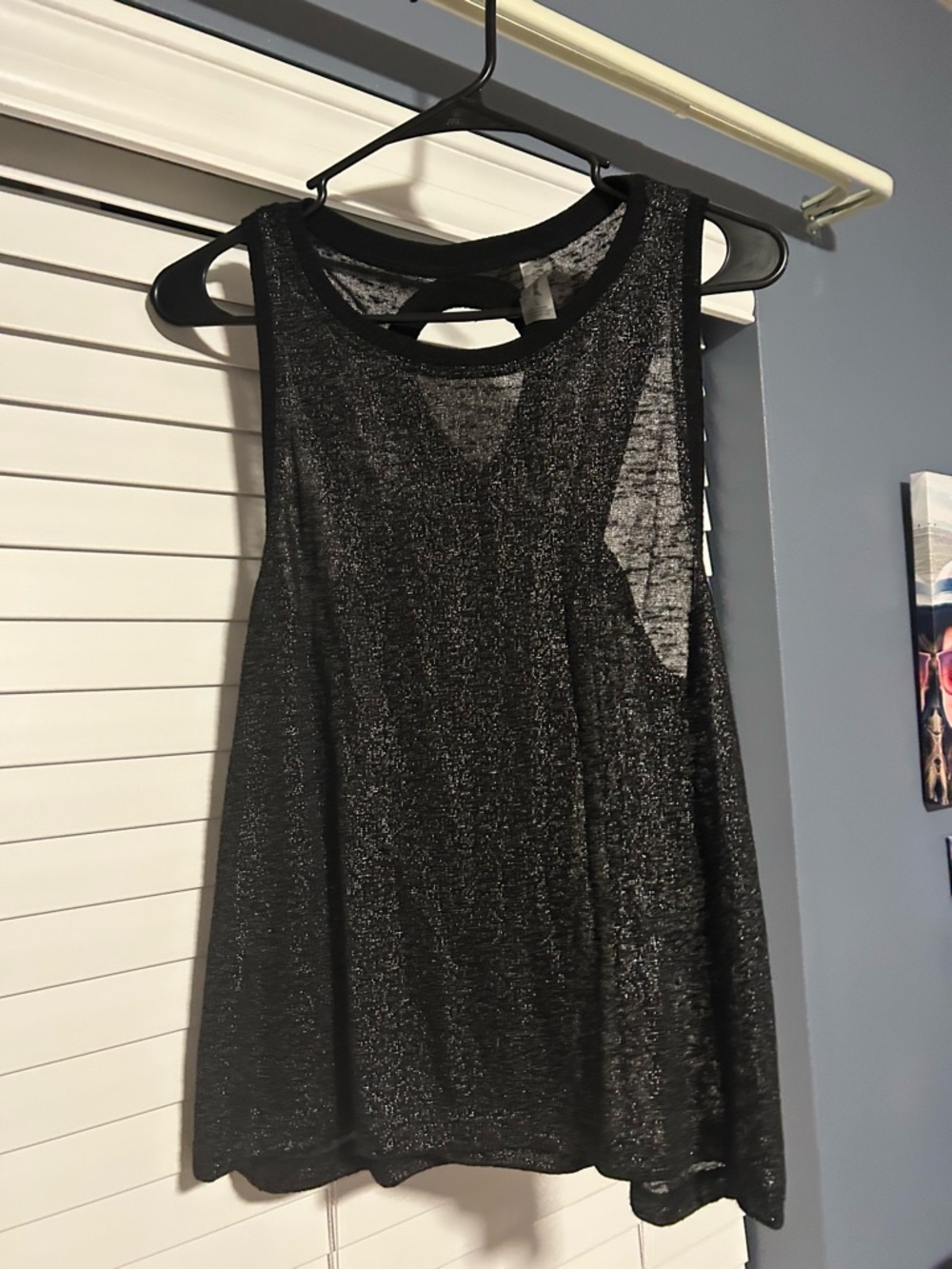 Betsey Johnson performance Sheer Black Racerback Tank Top size large